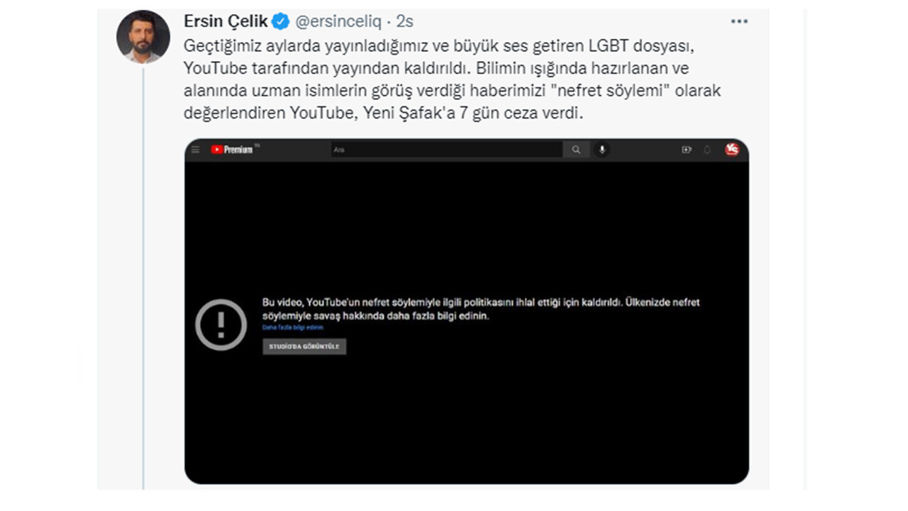 Youtube, Yeni Şafak'ın LGBT dosyasını engelledi