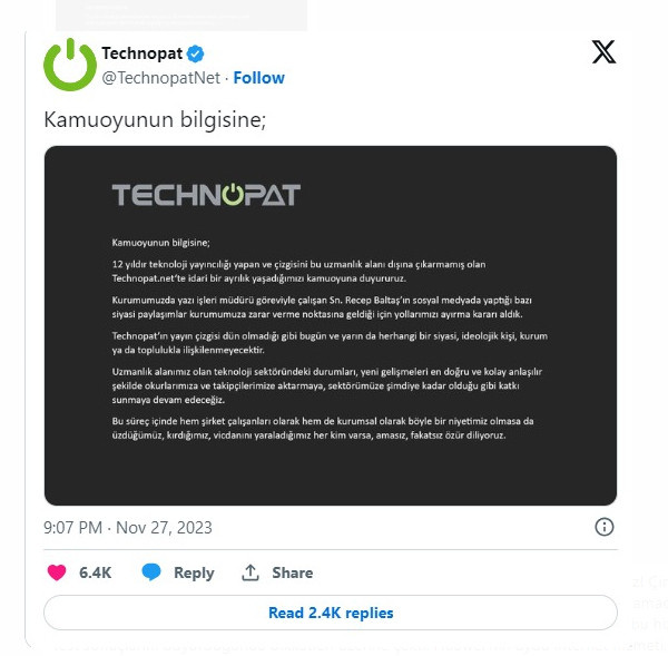 recep baltaş ayrılma duyurusu