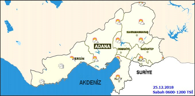 Adana'da 25 Aralık 2018 Salı günü hava durumu