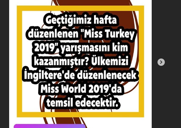 Geçtiğimiz hafta düzenlenen Miss Turkey 2019 yarışmasını kim kazanmıştır? - 10 Ekim 2019 Hadi ipucu cevabı belli oldu