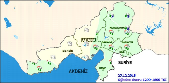 Adana'da 25 Aralık 2018 Salı günü hava durumu