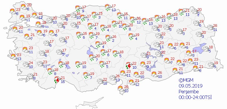 Türkiye genelinde 8-9 Mayıs 2019 hava durumu - Haritalı