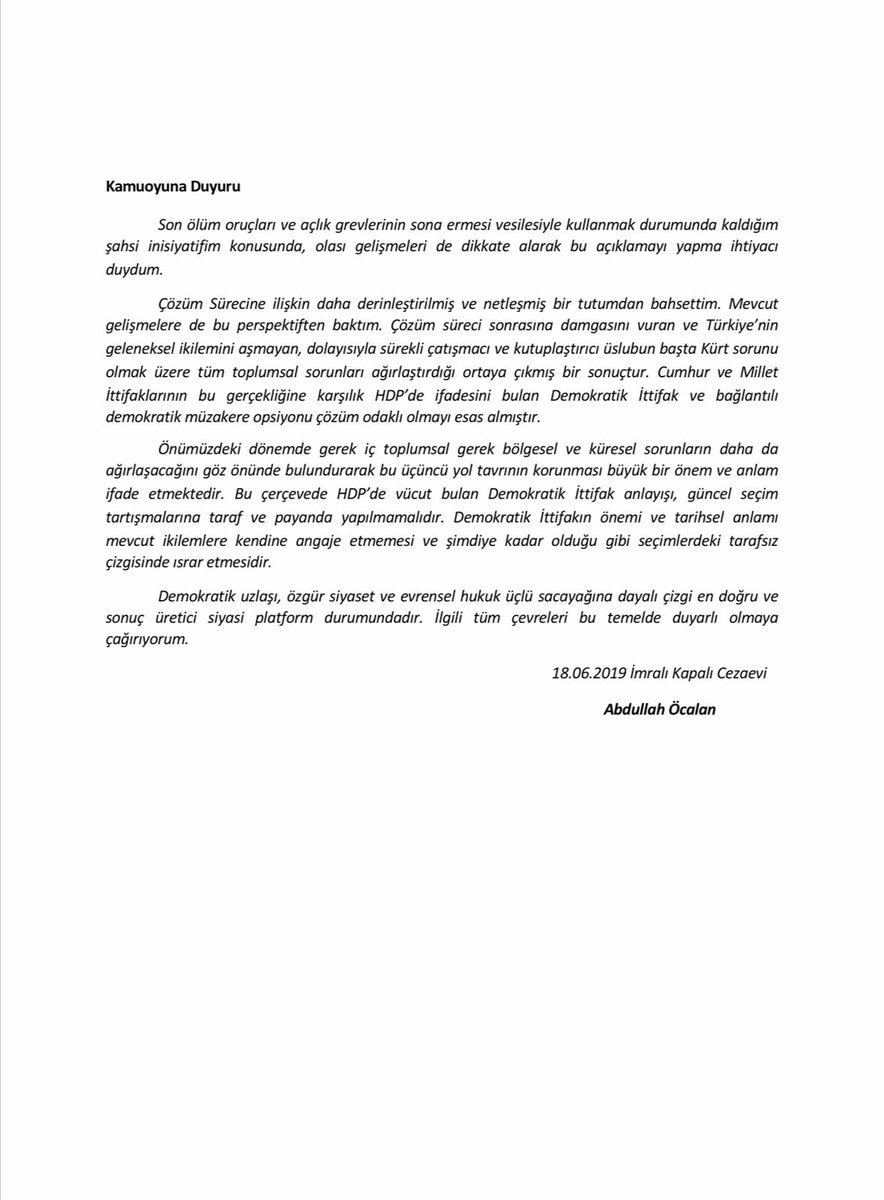 Avukatları Öcalan'ın mektubunu doğruladı